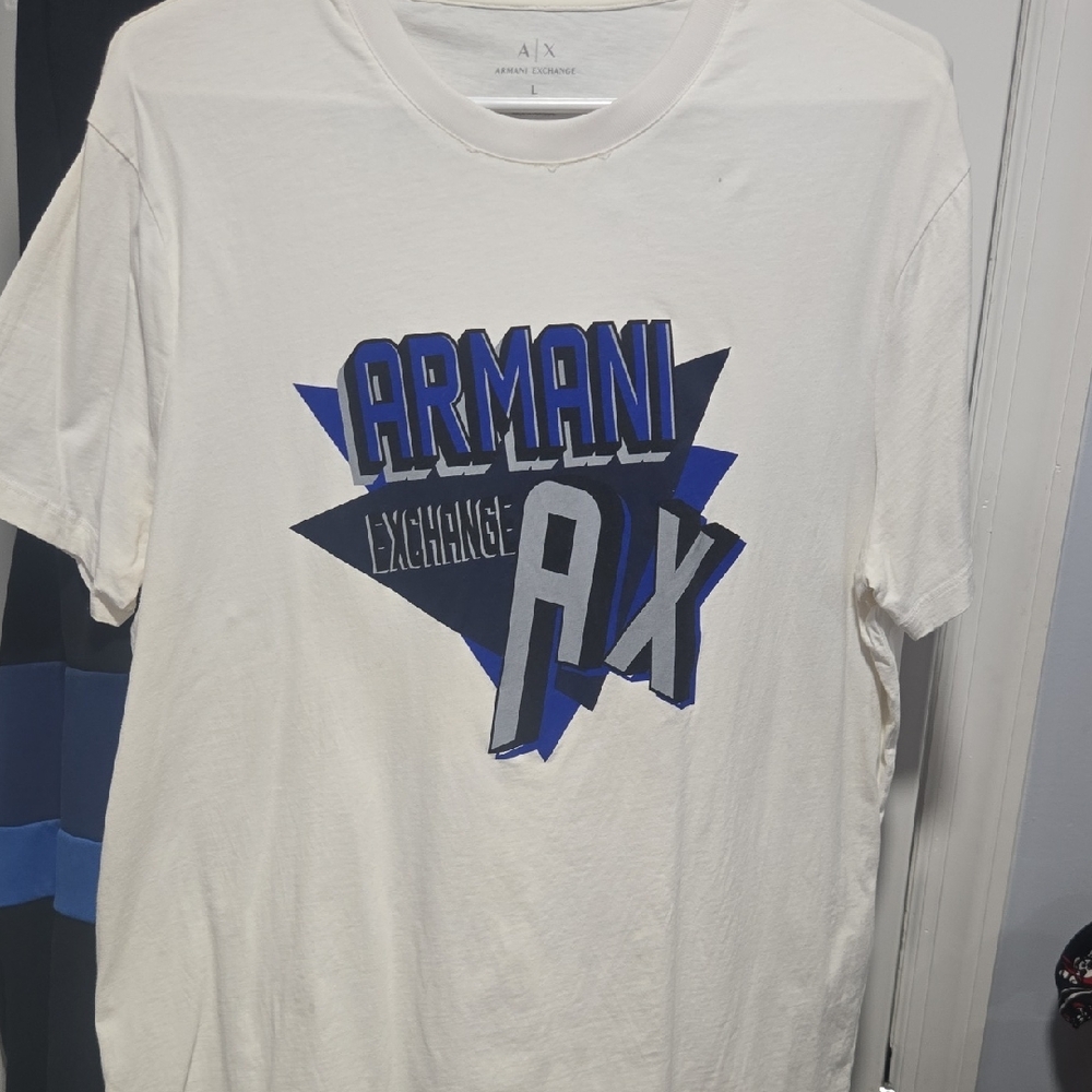 Armani Exchange White Tee with Blue and Gray Graphic